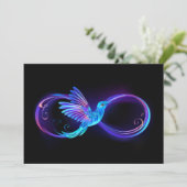 Neon Infinity Symbool met gloeiende Hummingbird Save The Date (Staand voorkant)