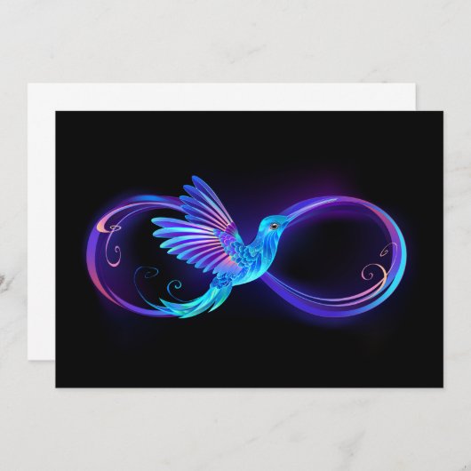 Neon Infinity Symbool met gloeiende Hummingbird Save The Date (Voorkant / Achterkant)