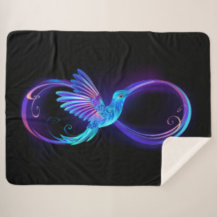 Neon Infinity Symbool met gloeiende Hummingbird Sherpa Deken