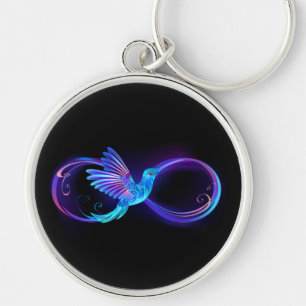 Neon Infinity Symbool met gloeiende Hummingbird Sleutelhanger