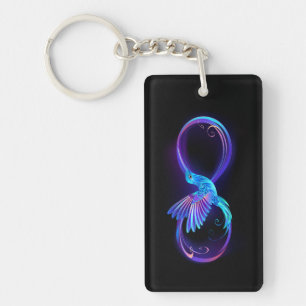 Neon Infinity Symbool met gloeiende Hummingbird Sleutelhanger
