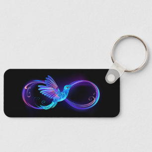 Neon Infinity Symbool met gloeiende Hummingbird Sleutelhanger