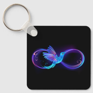 Neon Infinity Symbool met gloeiende Hummingbird Sleutelhanger
