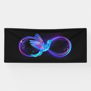 Neon Infinity Symbool met gloeiende Hummingbird Spandoek