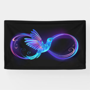 Neon Infinity Symbool met gloeiende Hummingbird Spandoek