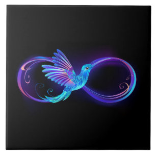 Neon Infinity Symbool met gloeiende Hummingbird Tegeltje