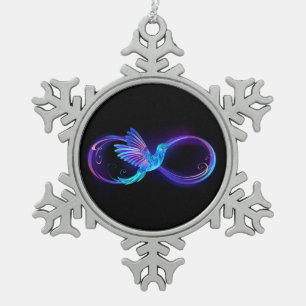 Neon Infinity Symbool met gloeiende Hummingbird Tin Sneeuwvlok Ornament