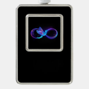 Neon Infinity Symbool met gloeiende Hummingbird Verzilverd Kader Ornament