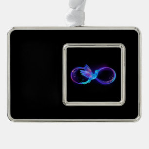 Neon Infinity Symbool met gloeiende Hummingbird Verzilverd Kader Ornament