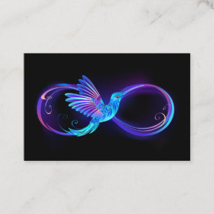 Neon Infinity Symbool met gloeiende Hummingbird Visitekaartje