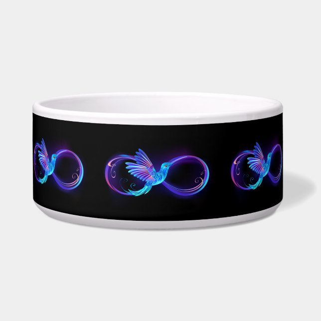 Neon Infinity Symbool met gloeiende Hummingbird Voerbakje (Voorkant)