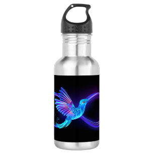 Neon Infinity Symbool met gloeiende Hummingbird Waterfles