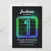 Neon Invitation anniversaire Boy 1er anniversaire (Devant)