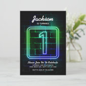 Neon Invitation anniversaire Boy 1er anniversaire (Debout devant)