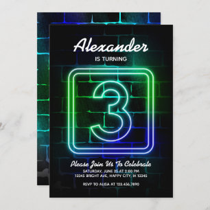 Neon invitation anniversaire Boy 3ème anniversaire