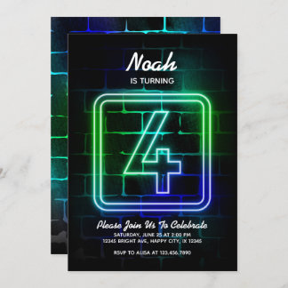 Neon invitation anniversaire Boy 4th Birthday