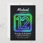 Neon invitation anniversaire pour garçon 12e anniv (Devant)