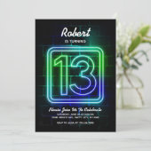 Neon invitation anniversaire pour garçon 13e anniv (Debout devant)