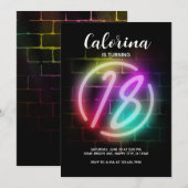 Neon invitation anniversaire pour la fille 18e ann (Devant / Derrière)