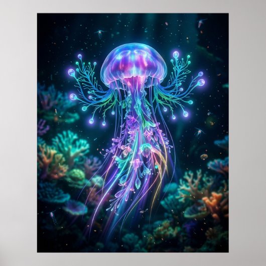 Neon Jellyfish Electric Deep Poster (Voorkant)
