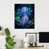 Neon Jellyfish Electric Deep Poster (Thuiskantoor)