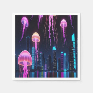 Neon Jellyfish Over Cyber City Servet