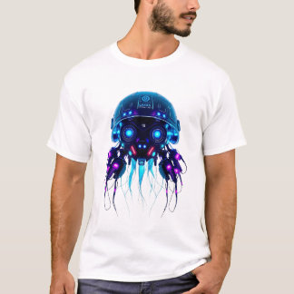 Neon Jellyfish Robot Face T-shirt