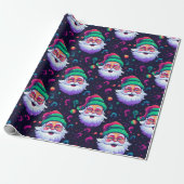 Neon Joyful Santa Pattern Cadeaupapier (Uitgerold)