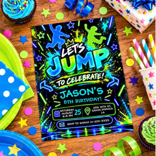 Neon Jump Verjaardagsuitnodiging Kaart