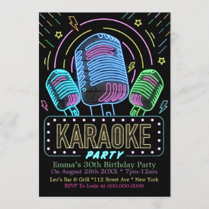 Neon Karaoke Birthday Party Kaart