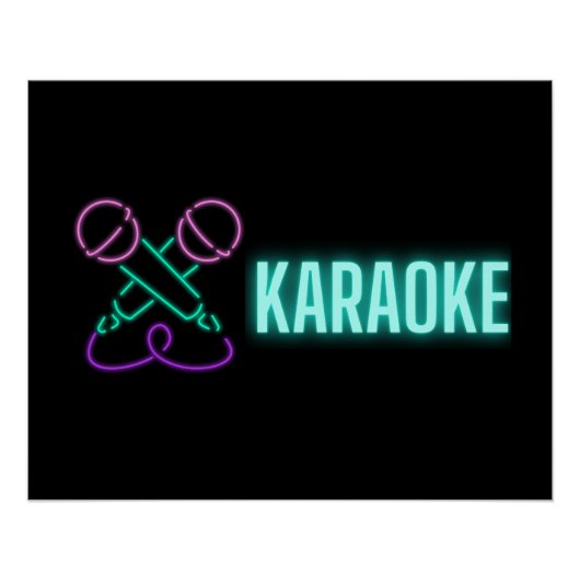 Neon Karaoke Mics en Text Perfect Poster (Voorkant)