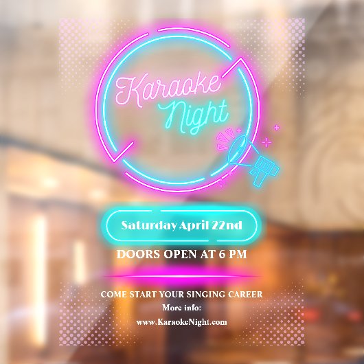 Neon Karaoke Night Large aanpassen Raamsticker (Vel 2)
