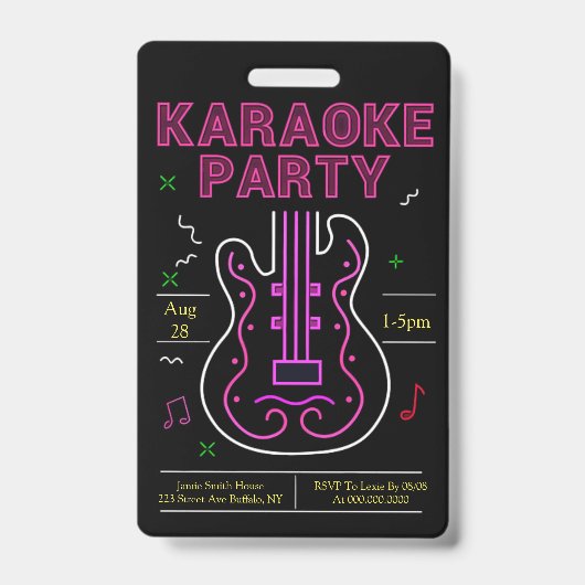 Neon Karaoke Party Badge (Voorzijde)