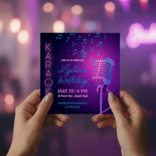 Neon Karaoke Verjaardagsfeest Microfoon Vierkant Kaart
