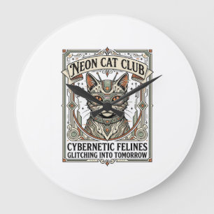 Neon Kat Club Kat Cyberpunk Vintage Vector Kunst S Grote Klok