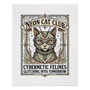 Neon Kat Club Kat Cyberpunk Vintage Vector Kunst S Perfect Poster