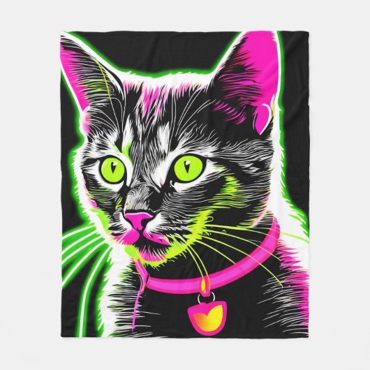 Neon Kat Feline Art Fleece Deken (Voorkant)