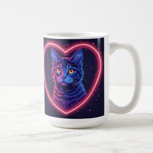 Neon Kat Hart Ontwerp – Mooie Glowende Kittie Lief Koffiemok