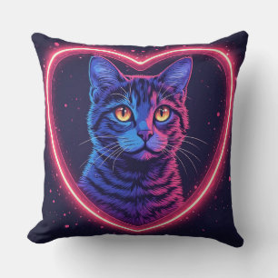 Neon Kat Hart Ontwerp – Mooie Glowende Kittie Lief Kussen