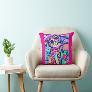 Neon Kat Koel Schilderij Pret Wilde Kunst Kussen