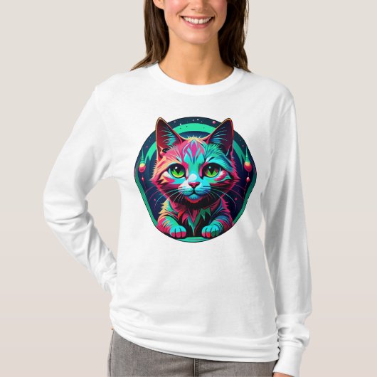 Neon Kawaii Kitten T-shirt (Voorkant)