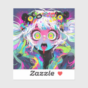 Neon Kawaii Shockwave: psychedelische anime Sticker