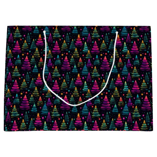 Neon kerstbomen groot cadeauzakje (Voorkant)