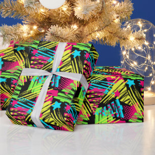 Neon kerstboom patroon inpakpapier