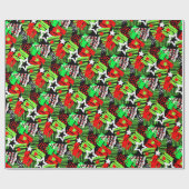 Neon kerstboom patroon inpakpapier (Vlak)