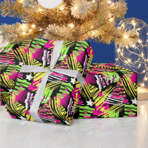 Neon kerstboom patroon inpakpapier