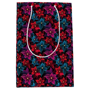 Neon Kerstmis Poinsettias Medium Cadeauzakje
