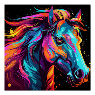 Neon Kleur Paard Thema Perfect Poster