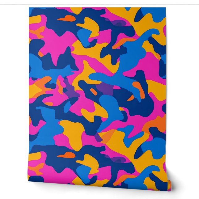 Neon kleuren camouflage behang (Afrollen)