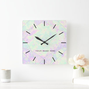 Neon Kleuren Edelsteen Opal Textuur Vierkante Klok